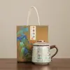 Caneca de Escritório Kiln Ru Chinês Cor Mutável Dunhuang Caneca Cerâmica com Divisória para Chá e Tampa Caixa de Presente Pequeno Presente para Eventos