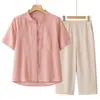 Nuevo Traje de Verano Estilo Chino para Mamá, Camisa de Cuello en V Estilo Occidental, Camisa Holgada Antigua de Verano para Mujeres de Mediana Edad y Mayores