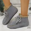 Novas Botas Curtas de Algodão com Solado Plano de Tamanho Grande para Mulheres com Acabamento em Pelo, Espessadas e Forradas, Botas de Neve com Cadarço, Venda Direta do Fabricante