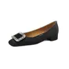 Zapatos de salón poco profundos de tacón bajo cuadrado con hebilla cuadrada de pedrería de alta calidad, zapatos de mujer cómodos estilo coreano para otoño 2024, tallas grandes 34-42