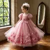 Vestido formal para niña mangas abullonadas largo vestido de florista para boda gasa fina disfraz de actuación para niñas en stock venta al por mayor
