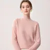 Suéter de punto para mujer 100% cachemira pura, nuevo estilo de otoño, calibre 12, cuello medio alto, diseño de dobladillo enrollado, color liso, capa base