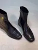 Versão em Couro Macio~Botas Elegantes Elásticas Emagrecedoras Botas de Cano Curto Estilo Retro Feminino Couro Macio Bico Quadrado Botas Martin para o Dia a Dia