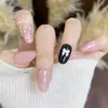 Uñas Postizas Puras Hechas a Mano Forma de Almendra Manicura Francesa Negra Borde Negro Uñas Postizas al por Mayor Color Cálido Polvo Dorado Cuadros Uñas Postizas