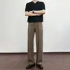Pantalones rectos de hombre de color liso, estilo retro americano minimalista, con caída, para primavera y otoño, casuales y elegantes, sin arrugas, de largo hasta el suelo