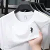 Camiseta Masculina de Algodão Puro Estilo Novo Verão 2026, Moda Casual para Meia-Idade, Gola Redonda, Respirável, Estampada, Manga Curta