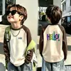 Camiseta Térmica de Fleece Raglan Manga Longa Gola Redonda Estilo Novo Outono/Inverno 2026 para Crianças de Tamanho Médio a Grande, Camada Base Casual
