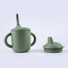 Taza de Beber con Popote de Silicona con Boquilla de Succión Transfronteriza para Niños, Resistente a Altas Temperaturas, Hervible, Taza de Beber para Niños Pequeños, Empaque Neutro, Vaso de Agua con Doble Tapa