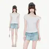Camiseta Blanca Irregular de un Hombro y Manga Corta, Nuevo Estilo Verano 2026, Corte Ajustado, Top Único para Mujer