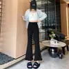 Pantalones de traje de encaje acampanados negros para mujer, nuevo estilo de verano, pantalones de pierna ancha rectos de cintura alta, pantalones acampanados casuales cropped
