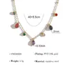 Colar de Diamante Colorido em Forma de Gota Estilo Europeu e Americano, Joia que Não Desbota, Corrente para Clavícula de Luxo Leve de Alta Qualidade, Acessórios de Aço Inoxidável para Mulheres, Transfronteiriço