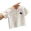 Camiseta de Algodão 100% Manga Curta com Botões para Verão, para Meninos e Meninas, Estampa de Desenho Animado Infantil Bebê, Camada Base Casual de Meia Manga, Tendência