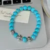 Pulsera Cruzada de Perlas de Imitación Turquesa Retro para Mujer, Nicho de Apilamiento de Alta Gama, Estilo Fresco, Pulsera Versátil Elegante