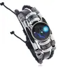 Pulseira de Couro Punk Novo Estilo com Contas dos 12 Signos do Zodíaco Tendência para Estudantes Casais Pequeno Presente Pulseira dos Doze Signos do Zodíaco que Brilha no Escuro