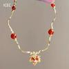 Collar Colgante Hoja de Arce Melancólica Diamante Rojo Hoja de Arce Nicho Lujo Ligero Gama Alta Elegante Cadena para Suéter Versátil
