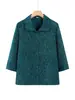 Camisa para madre de mediana edad y ancianas, camisa de otoño con cuello, top fino de color liso con manga de tres cuartos, rojo festivo para verano