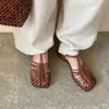 Sandalias Romanas de Verano 2026 para Mujer, Delgadas, Tejidas, Caladas, Transpirables, con Tira Fina, Hebilla, Tacón Bajo, Sueltas, Punta Redonda