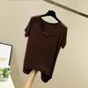 Camiseta Modal de Manga Curta com Gola Redonda para Mulheres, Branca de Verão Slim Fit Base, Top Casual Liso Plus Size, Estilo Curto
