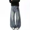 Calças jeans pretas lavadas estilo americano para homens, calças largas de corte reto soltas, calças fluidas compridas, moda masculina moderna