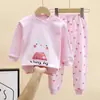 Conjunto de Roupa Íntima Infantil, Pijama 100% Algodão, Roupas de Outono para Bebês Meninas, Calças de Outono, Roupa Infantil Transfronteiriça 100% Algodão Atacado