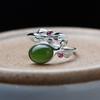 Anillo de Moda Artística de Plata S925 Rey Ciervo Dorado Chapado en Oro con Jade Hetian Incrustado Venta al por Mayor Anillo de Jaspe para Dedo Índice para Mujer