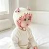 Gorro de Orejeras con Forma de Flor de Corazón para Bebé, Gorro de Lana Tejido para Otoño e Invierno para Bebés, Suave Gorro Cálido con Volantes para Recién Nacidos