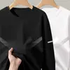 [230g] Camiseta masculina de manga longa, modelagem solta, gola redonda, adequada para primavera e outono, camada interna fina, camiseta básica versátil