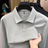Camisa polo masculina de manga comprida com seda de amoreira e lã de ovelha, estilo executivo, cor sólida, elástica, para homens de meia-idade, atacado