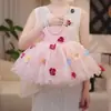 Vestido de tirantes para niña, Nuevo estilo de verano, Vestido de princesa a la moda, Vestido de flores tridimensionales para bebé, Vestido para fiesta de cumpleaños