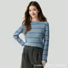 Nuevo suéter de mezcla de cachemira, cuello redondo, perforado, jersey de manga larga, versátil, adelgazante, camiseta base de punto para otoño e invierno