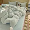 Ins Conjunto de cama de quatro peças em lã de cordeiro estilo coreano e veludo de leite, capa de edredom espessa de inverno, lençol de cama, lençol com elástico, conjunto de três peças em veludo coral 4