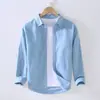 Camisa de Lino Fina para Hombre Manga Larga Casual Holgada Algodón y Lino Camisa Tejido de Lino Top Blanco Interior Moda Primavera y Verano