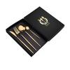Amazon Portugal Aço Inoxidável Faca e Garfo Colher Western Food Set Creative Steak Faca e Garfo Sobremesa Colher Conjunto de Quatro Peças Caixa de Presente