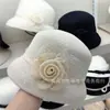 Nuevo Sombrero de Fieltro de Lana Australiana de Lujo Ligero Estilo Francés para Mujer, Otoño e Invierno Estilo Hepburn de Lino Floral Tridimensional Elegante Sombrero Cloche