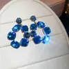 Aretes de aguja plateada con diamantes, diseño de flor ovalada de resina y gota de agua, estilo retro vintage, aretes versátiles