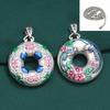 Colgante de plata esterlina plata esterlina 925 colgante de ciruela urraca vintage artesanía epoxi colgante redondo colgante joyería