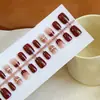 30 Peças Unha Postiça Artística Vermelho Vinho Simples Pequeno Diamante Adesivo de Unha Simples para Mulheres e Meninas Peças de Manicure Ins Semi-acabado