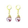 Pendientes vintage franceses de lujo con perla morada incrustada en diamantes, estilo antiguo, ligeros y de alta gama.