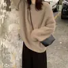 Tricô de Veludo de Visão com Gola Redonda para Mulheres 2025 Outono e Inverno Novo Suéter Estilo Preguiçoso Solto Tricô Engrossado Roupa de Baixo
