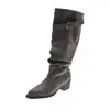 Botas de Caballero de Suela Gruesa y Tacón Grueso con Punta para Mujer Zapatos 2026 Otoño/Invierno Nuevas Botas Arrugadas Apiladas Botas Vaqueras Occidentales Botas Altas