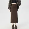 Falda vintage de pana de cintura alta para mujer, nueva falda lápiz irregular ajustada de longitud media para otoño e invierno