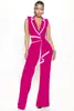 TD2769 Moda Verão Europeia e Americana Cruzada Feminina Nova Elegante Decote V Sem Mangas Slim Fit Macacão Calça Wide Leg