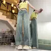 Jeans Retro Color Claro Talla Grande para Mujer Primavera y Otoño Chica Gordita Cintura Alta Aspecto Delgado Holgado Pierna Recta Pequeña Pierna Ancha Pantalones Largos