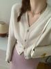 Cárdigan de Lana de Otoño e Invierno de Estilo Coreano Nuevo con Cuello en V para Mujer, Suéter Corto Holgado Estilo Lazy, Abrigo Pequeño, Suéter Tejido de Cachemira