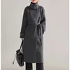 Abrigo de Lana Negro para Mujer 2025 Nuevo Otoño e Invierno Estilo Hepburn de Gama Alta Elegante Delgado Abrigo de Lana