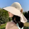 Sombrero de Sol para Mujer con Lazo Primavera y Verano, Sombrero de Pescador Versátil y Transpirable, Sombrero de Paja para Exteriores Anti-UV, Sombrero de Protección Solar