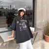Camiseta Oversize Lavada Vintage de Manga Curta Estilo Americano Tendência para Homens e Mulheres, Top Retro de Verão de Alta Qualidade com Estampa de Gato