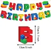 Bandeira de Banner de Aniversário Tema Blocos de Montar Lego e Conjunto de Decoração com Balões Layout de Festa de Blocos de Montar Transfronteiriço