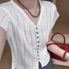 2024 Verão Novo Decote em V Oco Stretch Slim-fit Cardigan de Malha Feminino Emagrecimento Doce Fino Gelo Seda Top