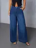 Jeans cruzados europeos y americanos XiyinTM de cintura alta elásticos, jeans casuales de pierna ancha, holgados y versátiles para el día a día.